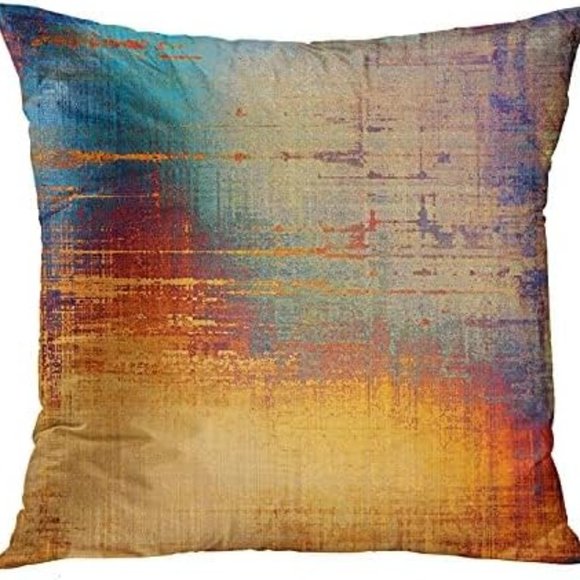 4 Abstract Art Orange Blue Soft Velvet Pillow Covers 18x18 Square Zip New Set #1 - Picture 5 of 10